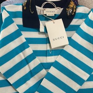 Gucci Turquoise and White Striped Polo
